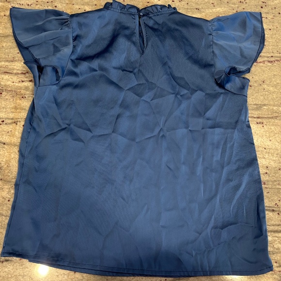 SHEIN Womens Short Flutter Sleeve Blue Collared Neck Dressy Blouse - Size XS - Picture 2 of 4